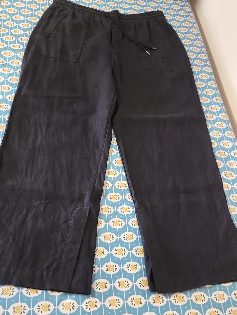 Athleta Retreat 100% Linen High Rise Wide Leg Pants Size XL Black Pockets - Picture 2 of 10